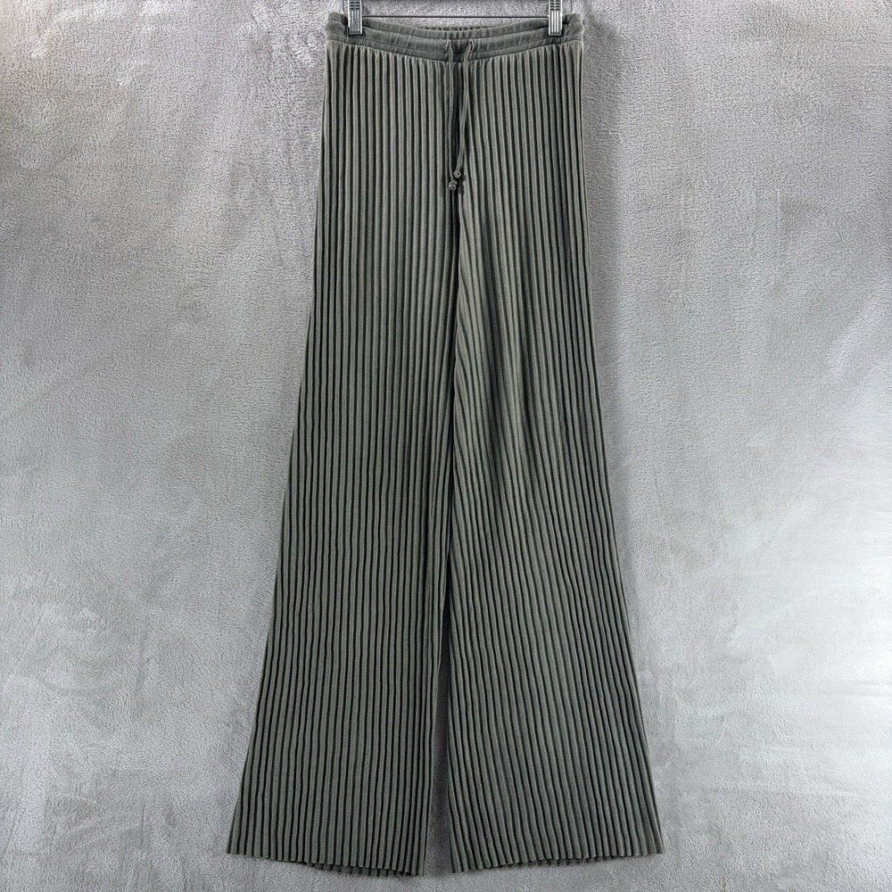 JOHN ELLIOTT‎ Ginza Ribbed Pants Womens Size 0 Green Wide Leg Pull On Casual - Picture 2 of 10